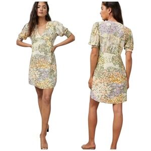 Rails Women Med BABYDOLL Floral V-Neck Puff Sleeve Mini Dress Cottage Romantic